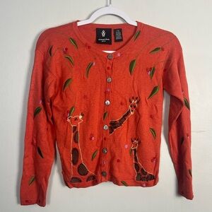 Michael Simon Girls orange girafee button front cardigan size 7/8 vintage bead